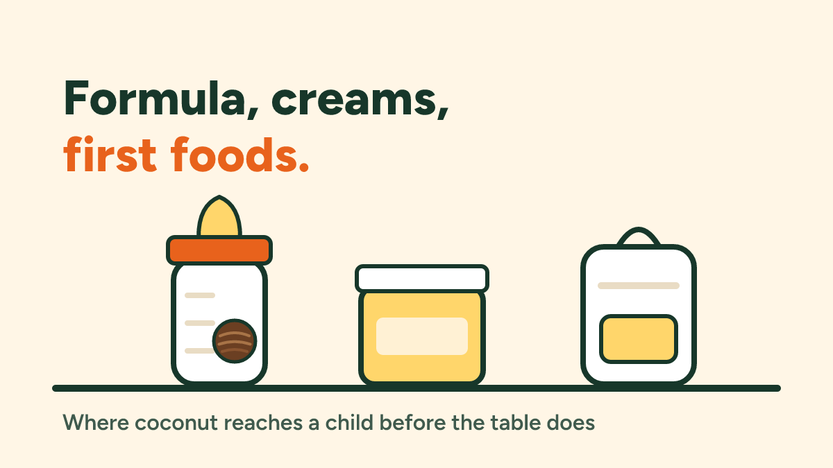 Coconut allergy in babies and children: formula, creams, first foods and school