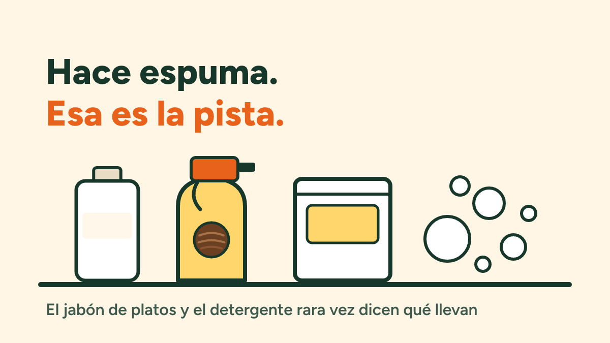 Coco en los productos de limpieza: jabón de platos, detergente y jabón de manos