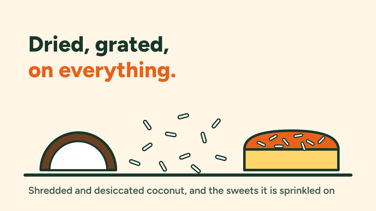 Shredded and desiccated coconut allergy: the dried flesh, the sweets it is in, and the sulphites