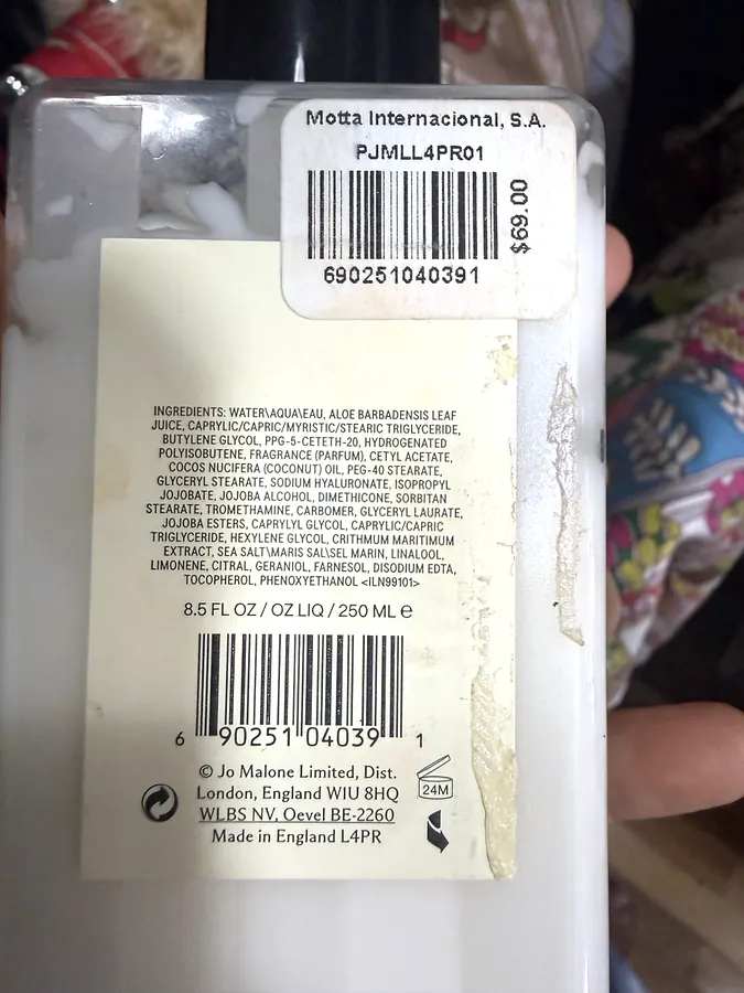 Fotografía de la lista de ingredientes de Jo Malone Body Lotion (250 ml, scent not recorded)
